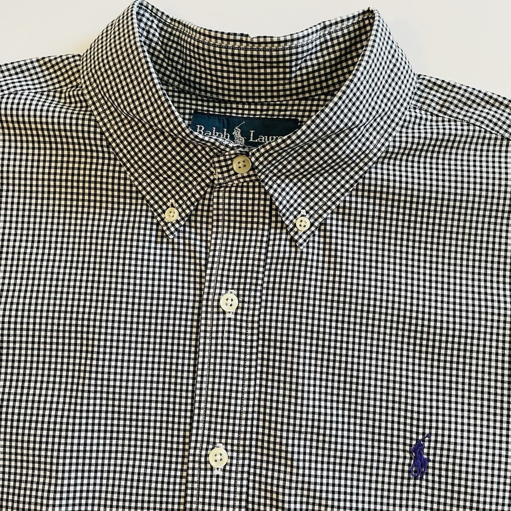 Ralph‎ Lauren Classic Fit Gingham Black White Button Down Long Sleeve Shirt XL